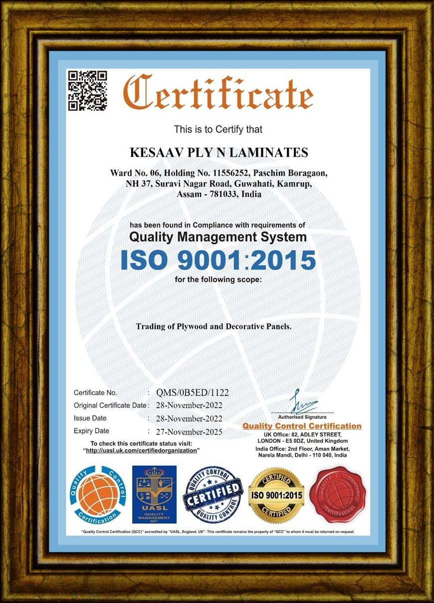 ISO certificate | Kesaav Ply - Most Trusted Plywood Supplier